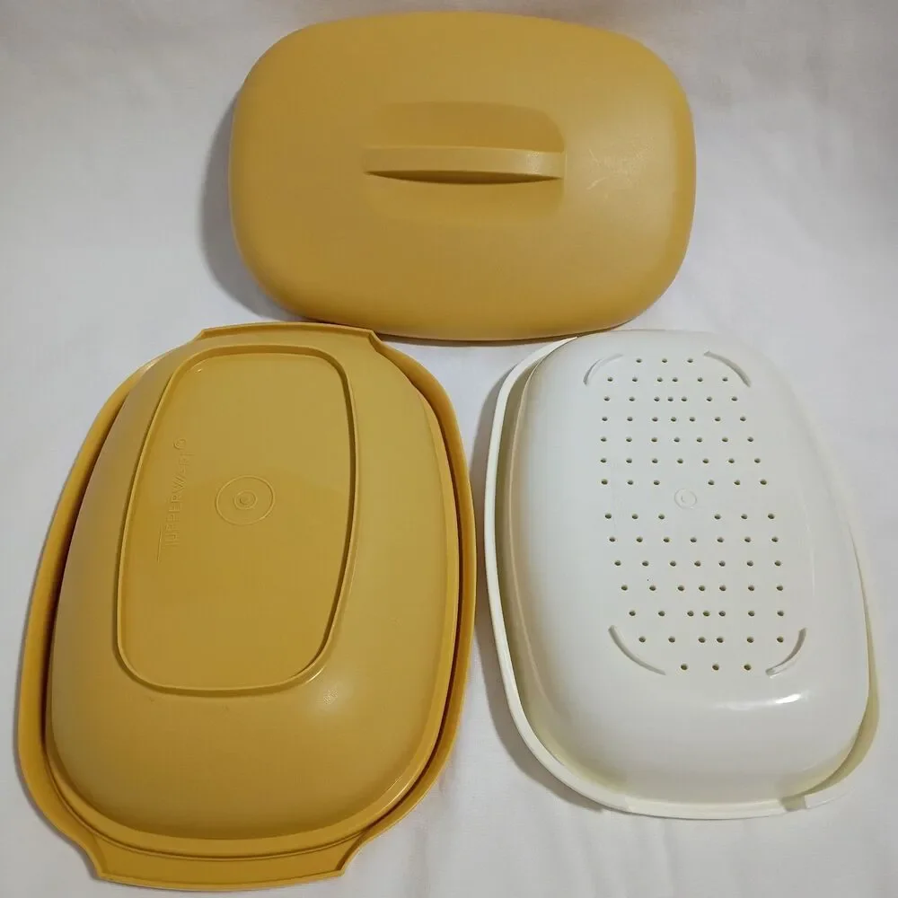 Vintage Tupperware Harvest Gold Steamer 3 Pc Set 1273 Retro 1970s Made In USA